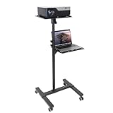 Mount-It! Mobile Projector and Laptop Stand (2 Shelves), Rolling Cart with Ventilated Tray, Heavy Duty, Height Adjustable Laptop and Projector Presentation Trolley, Black