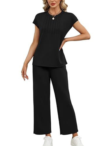 Image of Sampeel Two Piece Sets for Women Summer Vacation Outfits Cap Sleeve Tops Lounge Matching Sets Women Clothing