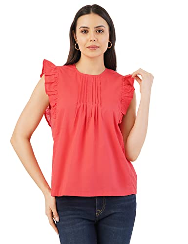Image of FYLTR Women's Casual Fashion Top -Ruffled Collar & Sleeves, Front Pleat Design
