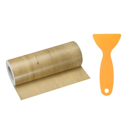 Image of HARFINGTON Wood Grain Repair Tape 6 Inch x 33ft Self Adhesive Repair Patch Tape Simulated Wooden Floor Tapes with Plastic Scraper for Tables Doors Windows Furniture, Khaki Wood
