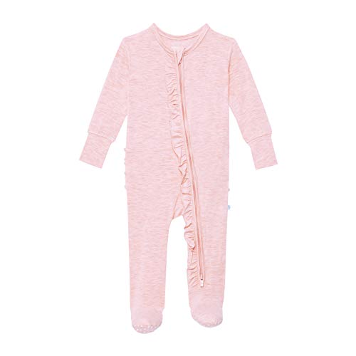 Image of Posh Peanut Footie Pajamas for Baby Girls – Sleepers in Ultra-Soft Viscose from Bamboo with 2-Way Zipper & Ruffle Trim – Newborn to Toddler Sleepwear (Pink Heather, Newborn)