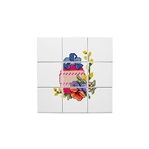 Carreaux céramique décoratifs style broderie point de croix lot de 9 pièces pour fresque murale