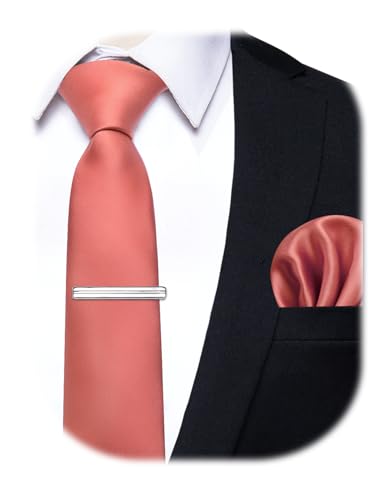 Image of YourTies Skinny Ties for Men Satin 2.4 inch Slim Necktie with Pocket Square Tie Clip Set Solid Color Wedding Party Business