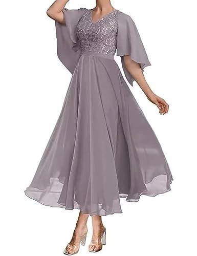 Mother of The Bride Dresses Tea Length Wedding Guest Dresses for Women Lace Appliques Chiffon Formal Evening Dresses3