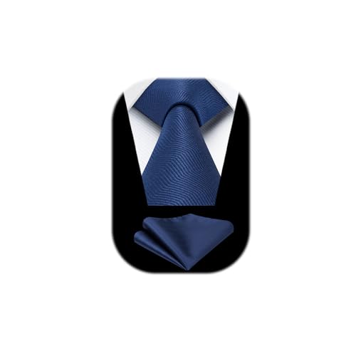 HISDERN Ties for Men Wedding Classic Tie and Pocket Square Set Solid Colour Necktie and Handkerchief Formal Elegant Business