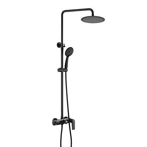 Système de douche noir chic en laiton et inox pour salle de bain moderne