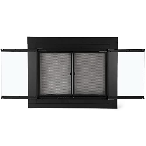 Image of Stanbroil Fireplace Glass Cabinet-Style Door, Black, Small