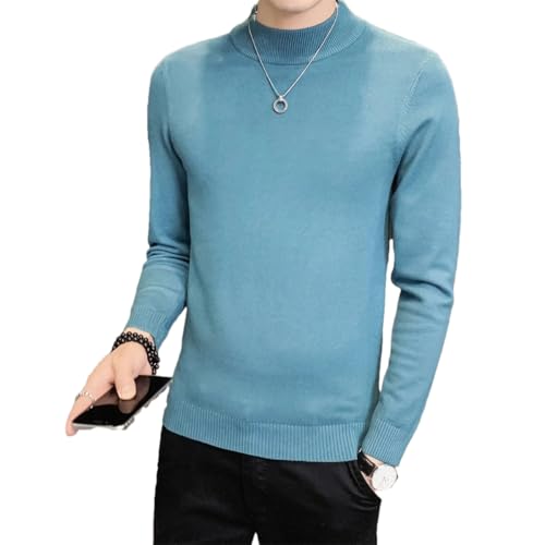 Dcvmvmn Men's Autumn/Winter Half High Collar Solid Sweater Men's Slim Fit Pullover Sweater Lake Blue