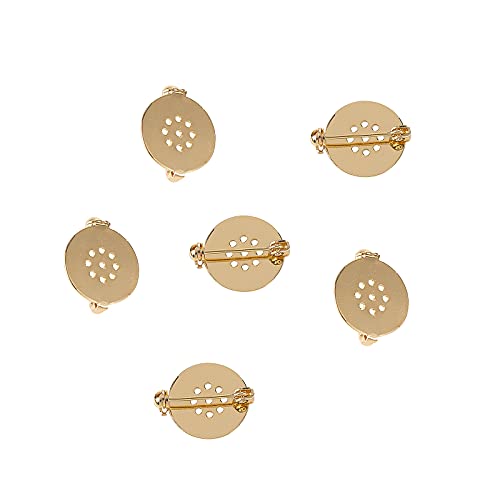 Image of LiQunSweet 50 Pcs Brass Disc Base Settings Brooch Back Pad Bezel Blank Cabochon Trays Safety Pins Round Real Gold Plated Brooches for DIY Jewelry Accessories Badge Corsage - 18mm(0.7 inch)