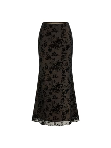 CIDER Floral Print Mesh Maxi Skirt Women's Elegant Evening Date Night Party Skirt
