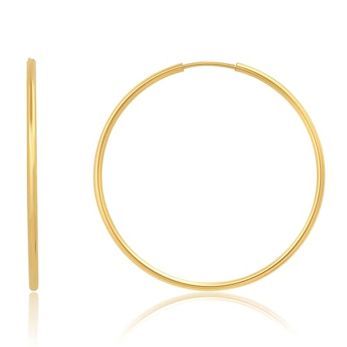 Solid 14k Gold Hoop Earrings for Women | 1.5mm Tube Yellow Gold Hoop Earrings 14k Real Gold | Flex Continuous Hoop Gold Earrings