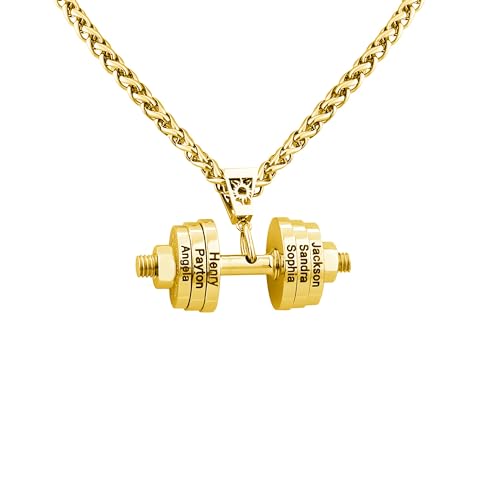 JINLIN Personalized Name Necklace Dumbbell Charm Barbell Necklace Engraved Names Stainless Steel Fitness Weights Sports Pendants Jewelry for Men