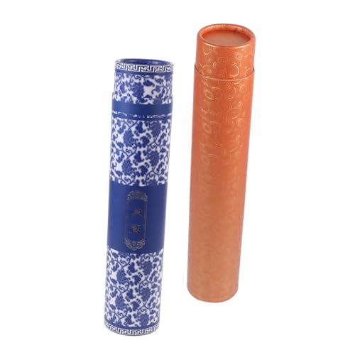 DECHOUS 2個 画筒字画盒 書道用厚手収納ケース 青花瓷 金色 対応 巻物 絵画 ポスター保護用