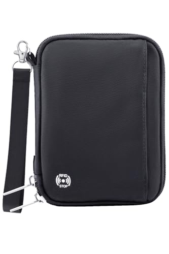WALNEW Passport Holder for Travel - RFID Blocking Travel Wallet Essentials Organizer with Card Slots & Zipper Pocket (Women/Men), Black