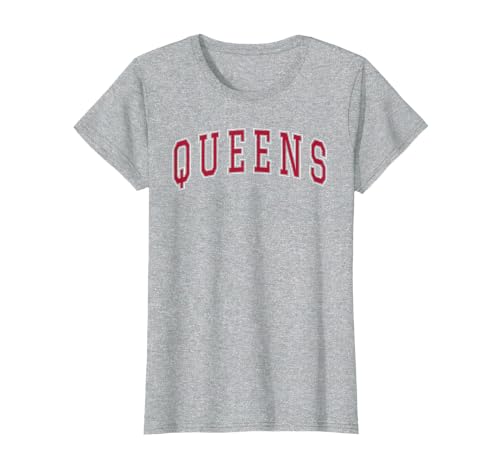 Queens New York Souvenir College Style Red Text T-Shirt, Women, Heather Grey, 3X-Large