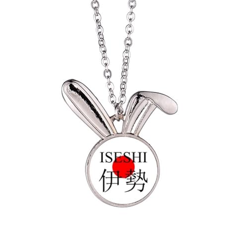 Collier avec pendentif lapin et drapeau soleil rouge Iseshi en métal argenté