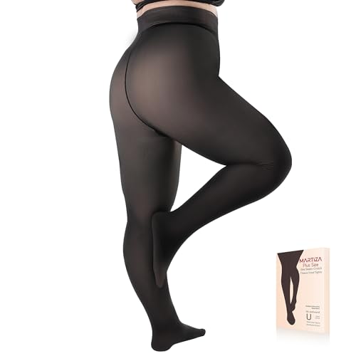 MARTIZA Plus Size Fleece Lined Tights for Women Fake Translucent Thermal Winter Leggings Warm Thick Pantyhose for Cold Weather.(Black-3XL-4XL-T)