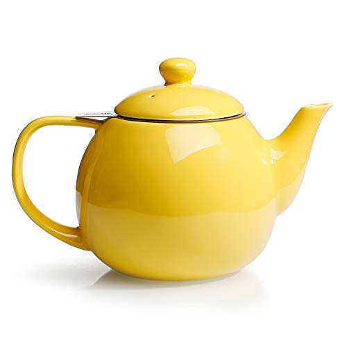 Sweese Teapot, Porcelain Tea Pot with Stainless Steel Infuser, Blooming & Loose Leaf Teapot - 27 ounce, Yellow