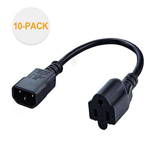 Cablecreation [10-Pack] 1 Foot 18Awg Standard Computer Power Adapter Cord Nema 5-15R Receptacle To Iec320 C14, 0.3M/Black #TOP7