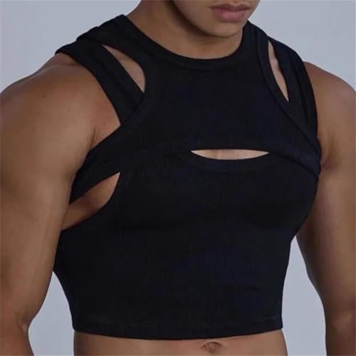 Camiseta sin mangas hombre ajustada cuello redondo de algodón cómodo tipo chaleco 4