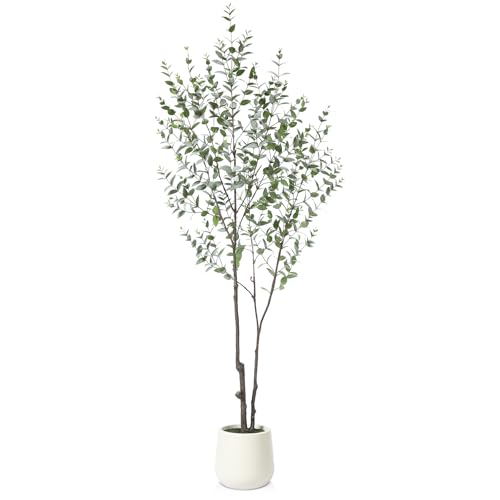Kunstpflanze Eukalyptus 180cm Künstliche Pflanzen Groß,Plastikpflanzen mit Weiß Topf für Home Decor Zimmerdeko Schlafzimmer Dekoration(1Pack)