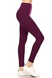 Leggings Depot Women's 3' Waistband Yoga High Waisted Solid Leggings Pants (Full Length, Wine, Plus Size)
