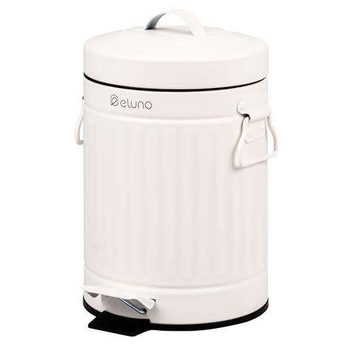 eluno Kosmetikeimer VINTAGE, Treteimer, 3 Liter Fassungsvermögen, Mülleimer mit Soft-Close Deckel, Abfallbehälter für Bad, Küche, Schlafzimmer, herausnehmbarer Kunststoffinneneimer, Metall (Weiß)