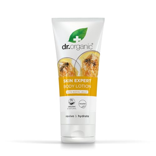 Dr Organic Loción Corporal Expert Skin con Jalea Real, Para Todo Tipo de Pieles, Natural, Vegetariano, Libre de Crueldad, Sin Parabenos ni SLS, Reciclado y Reciclable, Orgánico, 200ml