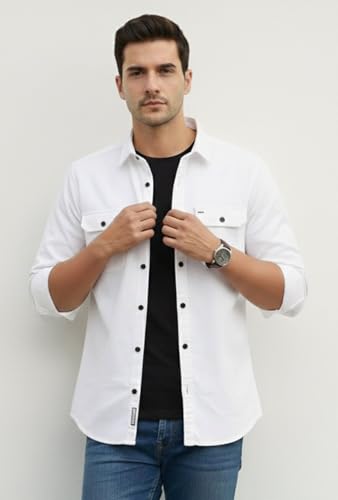Image of DEELMO Men's Stylish Cotton Blend Casual Shirt || Full Sleeve Button-Down Shirt with Dual Flap Pockets || Comfortable Breathable Fabric || Perfect for Casual Office and Outing Wear