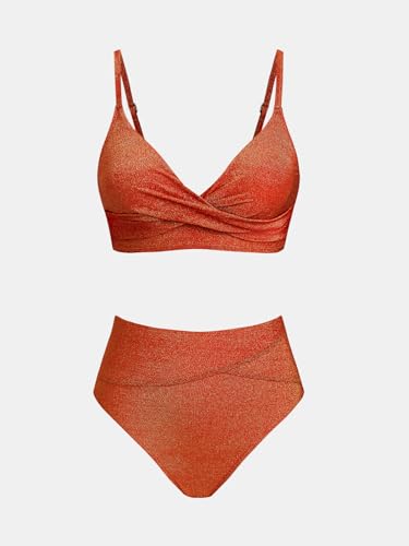 Image of CUPSHE Women's Bikini Sets Two Piece Swimsuit High Waisted V Neck Twist Front Adjustable Spaghetti Straps Bathing Suit