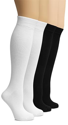 Image of Hugh Ugoli Women's Rayon Derived from Bamboo Knee High Socks Comfort Seam Long Dress Socks, Shoe Size 5-8 /8-11, 4 Pairs