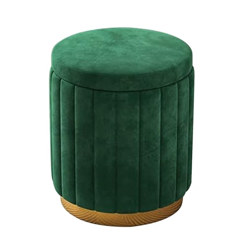ベルベットクリームドレッシングテーブルスツール、収納付き、ラウンドオットマンフットレスト&化粧台チェア、取り外し可能な蓋付きプーフ、メイクルーム、リビング おもちゃ箱ベンチ(G 44 x 34 cm)