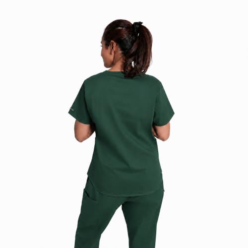 Image of Lite V-Neck 6-Pocket Women's Cotton ScrubSuit | Moisture-Wicking, Anti-Stain & Odor Protection | Classic Fit Top & Pant | All-Day Comfort for Doctors & Students Forest Green (XS)