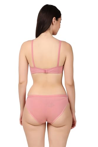 Image of ESAKI Women's Cotton Lace Lingerie Set | Padded Wire-Free Comfort Bra & Panty Combo | Everyday Essentials in Nude