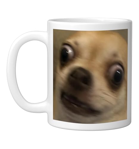 Funny Surprised Chihuahua Face Dog Meme Blurry Photo Ceramic Mug, White
