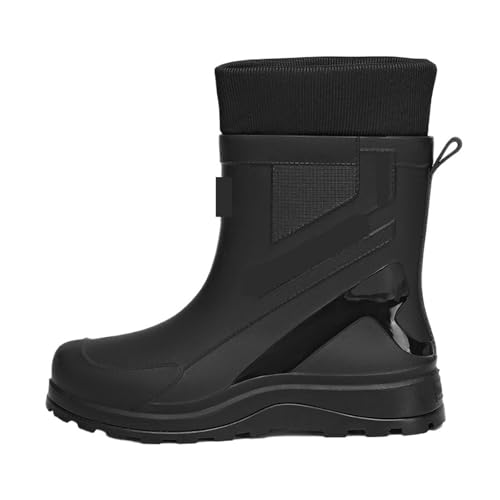 Botas de Agua Hombre Botas de lluvia for hombre: impermeables, resistentes al agua, con forro polar y cálidas, botas media caña for otoño e invierno(Black,40)