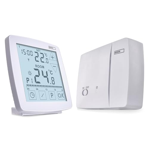 EMOS - digitaler Raumthermostat mit OpenTherm - programmierbar - tragbare Steuereinheit mit Touch-Bedienung - Heiz-/Kühlsysteme - Temperaturregelung 7-30 °C - Urlaubmodus, Frostschutz - weiß