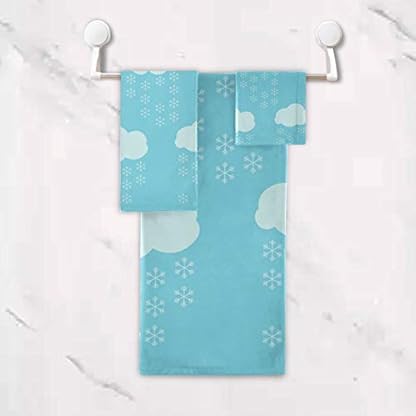 FANTAZIO Premium Handtücher Set Blau Schneeflocke Wolke Muster Waschlappen Badetuch Tuch Tuch Tuch Tuch Tuch Tuch Set 3-teilig – Bild 6