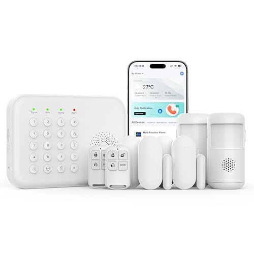 XNH 9-Piece Kit Wireless Home Security Systems 4G/WiFi + GSM Auto-Dial Alarm System App & Voice Control No Monthly Fees Compatible With Alexa & Google Assistant Easy Installation For Home