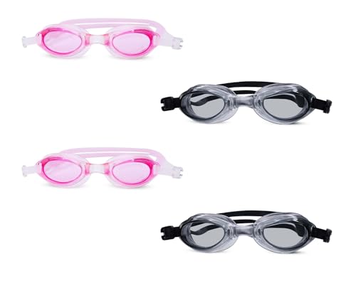 Image of Confidence Swimming Goggle for Kids and Adults Swim Goggles with Adjustable Strap for Boys and Girls Swimming Goggles with UV and Anti-Fog Protection (Combo of 4-2Pink+2Black)