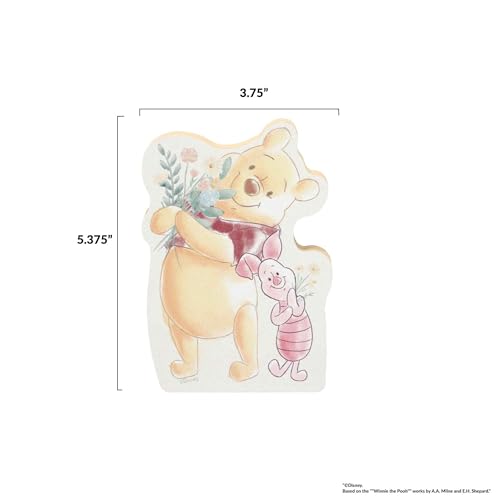 Image of Disney Winnie the Pooh and Piglet with Flower Bouquet Shelf Sitter Decor | Chunky Wood Block Decoration for Home or Office