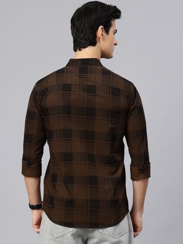 Image of Majestic Man Stylish Slim Fit Cotton Spread Collar Checked Casual Shirt