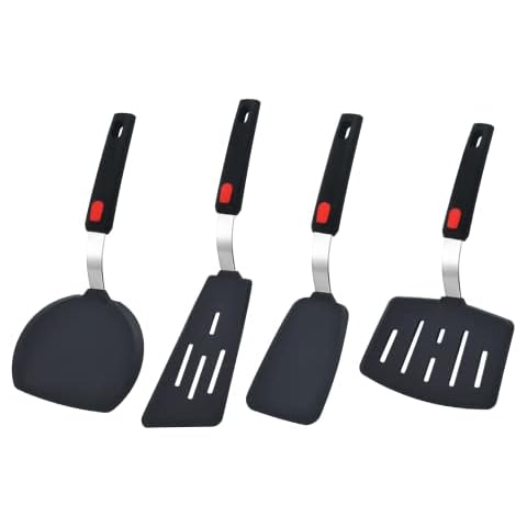 Silicone Spatula Turner, 4-Pack Spatulas 600°F Heat Resistant Set for Nonstick Cookware, Kitchen Cooking Utensils BPA Free Rubber Egg, Crepe, Pancake,Burger,Fish Cover