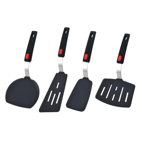 Silicone Spatula Turner, 4-Pack Spatulas 600°F Heat Resistant Set for Nonstick Cookware, Kitchen Cooking Utensils BPA Free Rubber Egg, Crepe, Pancake,Burger,Fish