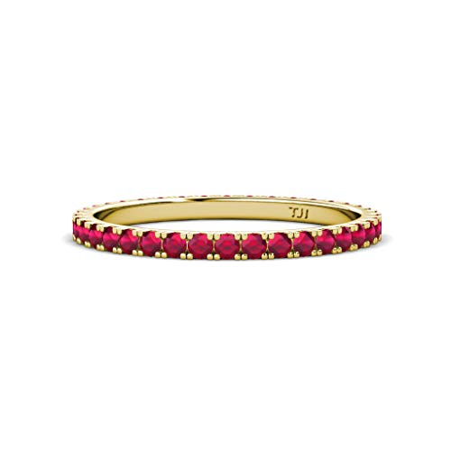Trijewels Round Ruby 7/8 Ctw French Set Womens Eternity Wedding Anniversary Stackable Band 14K White Gold.size 5.5 #TOP1