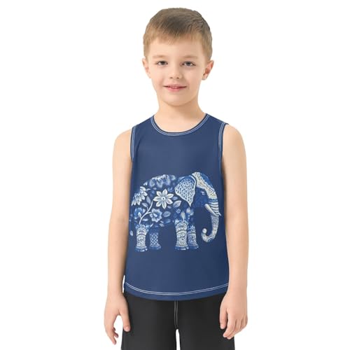 Floral Elephant Navy Boys Tank Tops Toddler Sleeveless Tank Top Undershirts for Sports,3T2