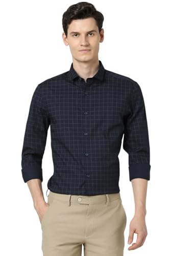 Image of Peter England Men's Cotton Checkered Regular Fit Shirt