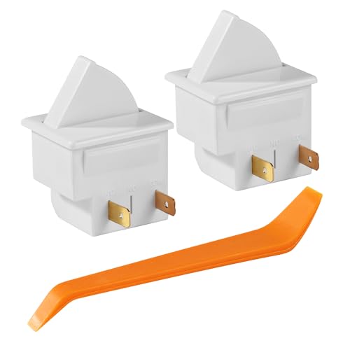 Image of 2 Pack Refrigerator Door Light Switch Compatible with GE, Whirlpool, Maytag, Kenmore, 2-Pin NC Fridge Switch with Brass Contacts, 2.5A 250V AC
