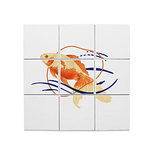 Carreaux Céramique Décoratif 15x15 cm Dessin Carpe Koi Biologie Ancienne x9
