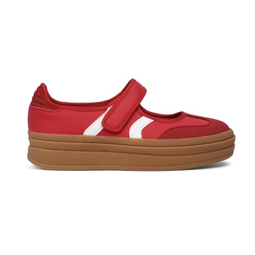 Mary Jane Sneakers for Women Retro Platform Sneakers Slip on Walking Flats | Round Toe Mary Jane Shoes, Hook and Loop ,Platform Footwear, Fashion Sneakers for Mordern Women, Student, Mom and